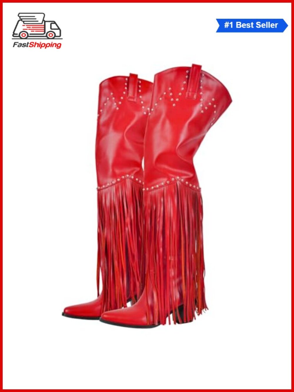 ✨ richealnini Western Thigh High Cowboy Boots with Fringe Over Knee Wide Calf
